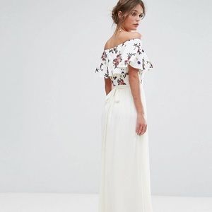 Little Mistress Embroidered Bardot Maxi Dress